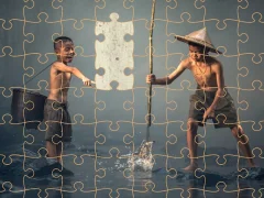 Hra Children Fishing Teamwork Jigsaw online